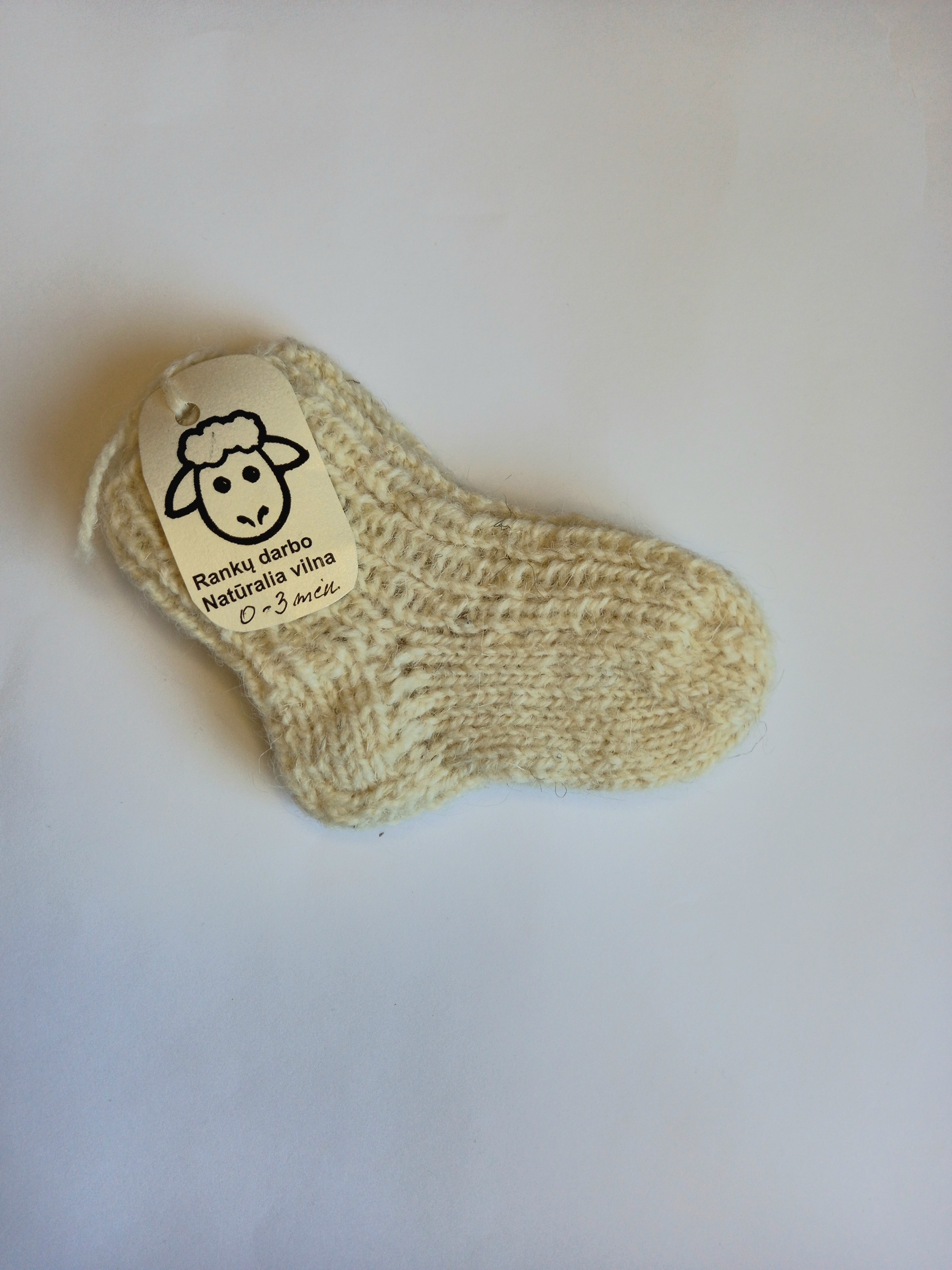 Rankų darbo megztos avies vilnos kojinytės 0 - 3 mėn